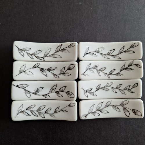 Porte couteau feuilles noires en porcelaine