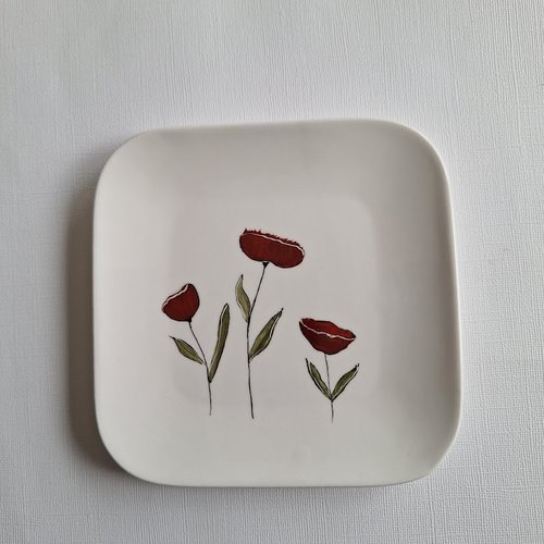 Petite assiette carré  'tulipes '