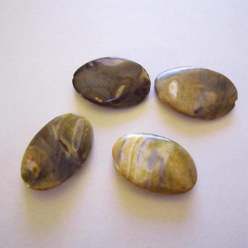 X 4 perles en agate pierres de gemmes jaune et marron 