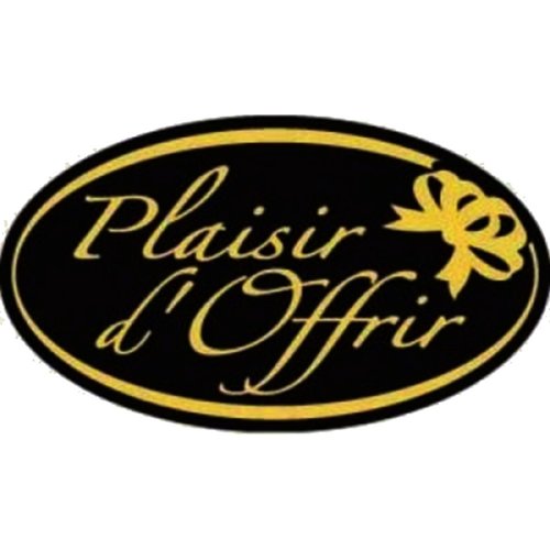 40 étiquettes autocollantes "plaisir d'offrir" noir, 4 x 2.3 cm.