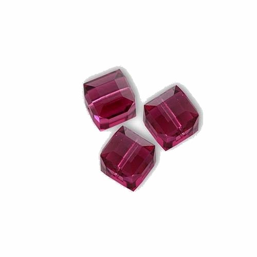5 perles cubes fuchsia en cristal de swarovski- 5601-6 mm