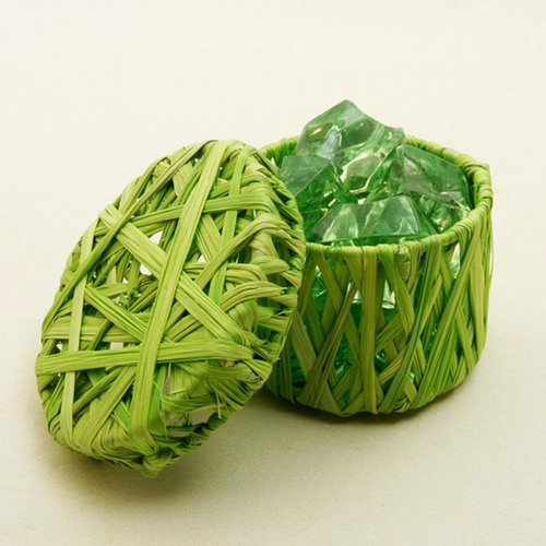 Boîtes à dragées rondes en raphia - menthe