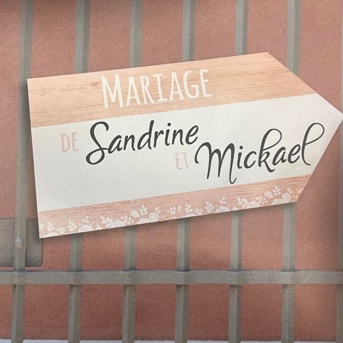 Flèche directionelle "mariage de " collection bois de rose - recto - verso- 20 x 40 cm.