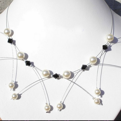 Collier étincelle noir et ivoire n°1, collier mariage.