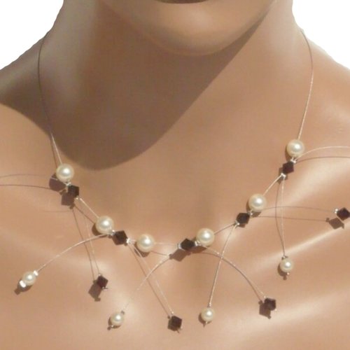 Collier étincelle marron foncé et ivoire n°1, collier mariage.