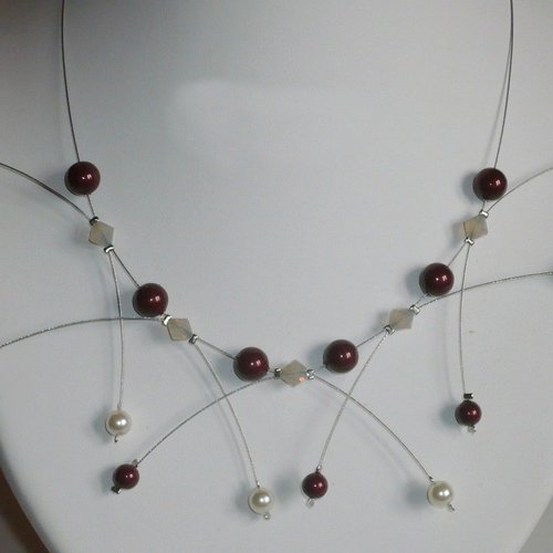 Collier étincelle bordeaux et ivoire n°3, collier mariage.