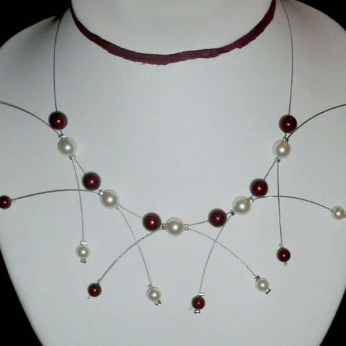 Collier étincelle bordeaux et ivoire n°2, collier mariage.