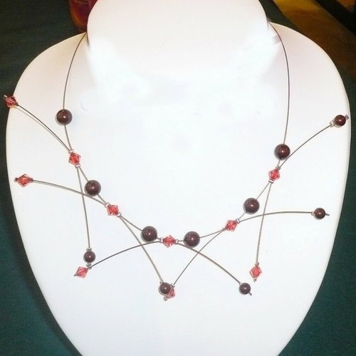 Collier étincelle marron et padparadscha, collier mariage.