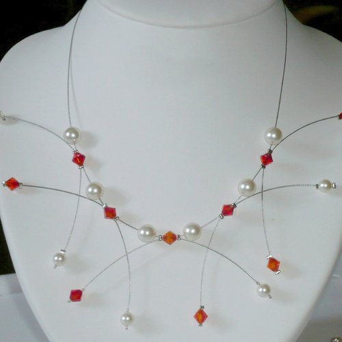 Collier étincelle ivoire et orange n°1, collier mariage.