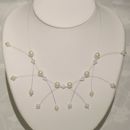 Collier étincelle ivoire et cristal n°1, collier mariage.