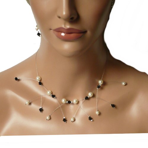 Collier étincelle noir et ivoire n°3, collier mariage.