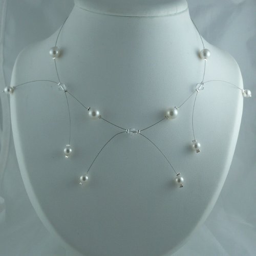Collier mi-étincelle cristal et blanc, bijoux mariage.