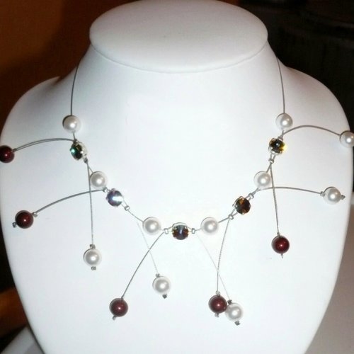 Collier étincelle bordeaux et blanc n°2. collier mariage.