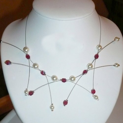 Collier étincelle ivoire et fuchsia n°1, collier mariage.