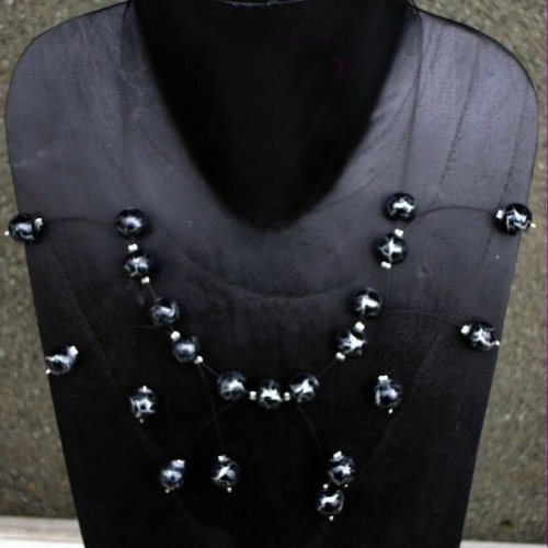 Collier étincelle cracky noir et argent n°1, collier mariage.