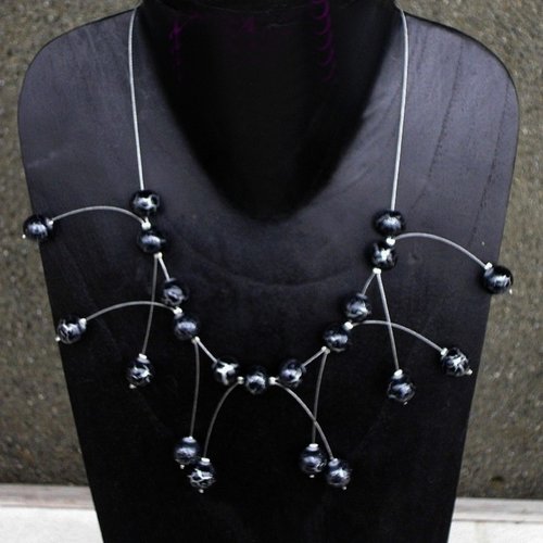 Collier étincelle cracky noir et argent n°2, collier mariage.