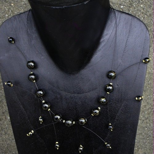 Collier étincelle cracky noir et doré n°1, collier mariage.