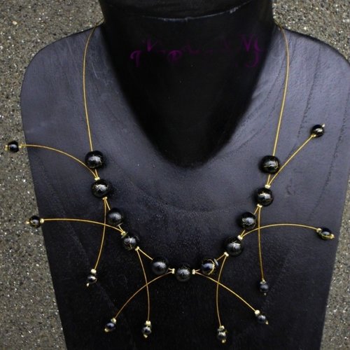 Collier étincelle cracky noir et doré n°1, collier mariage.