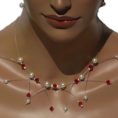 Collier étincelle ivoire et rouge n°2. collier mariage.