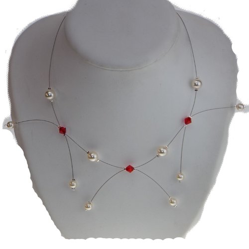 Collier mi-étincelle rouge et ivoire, bijoux mariage.