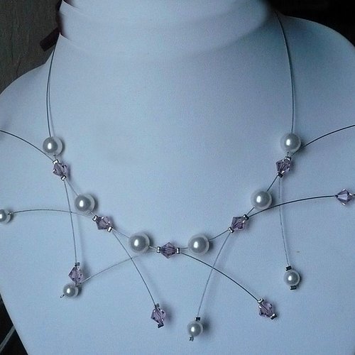 Collier étincelle blanc et violet light améthyste. collier mariage.