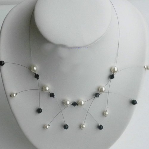 Collier étincelle noir et ivoire n°2, collier mariage.