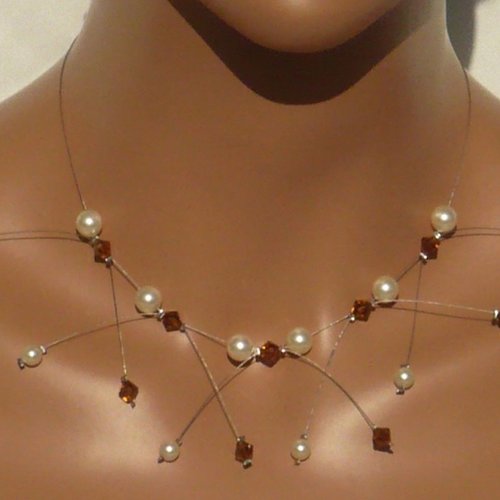 Collier étincelle marron et ivoire n°1, collier mariage.