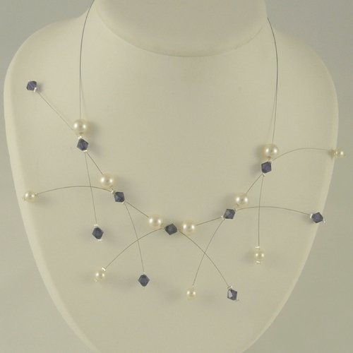 Collier étincelle violet et ivoire. collier mariage.