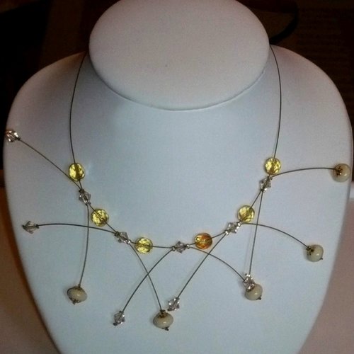 Collier étincelle ivoire et doré -. collier mariage.