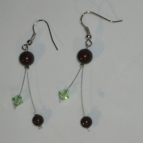 Boucles d'oreilles étincelle marron et menthe. bijoux mariage en cristal de swarovski.