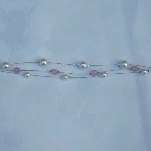 Bracelet 3 rangs rose et ivoire n°1. bijoux mariage en cristal de swarovski.