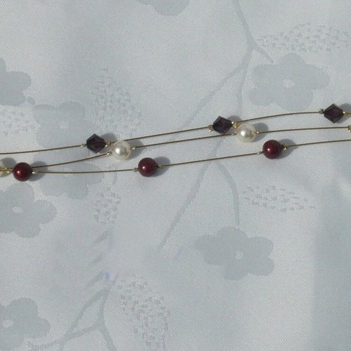 Bracelet 3 rangs bordeaux, ivoire et doré. bijoux mariage en cristal de swarovski.