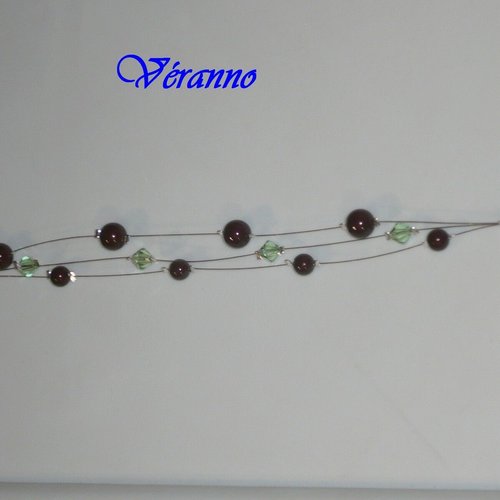 Bracelet 3 rangs marron et vert. bijoux mariage en cristal de swarovski.