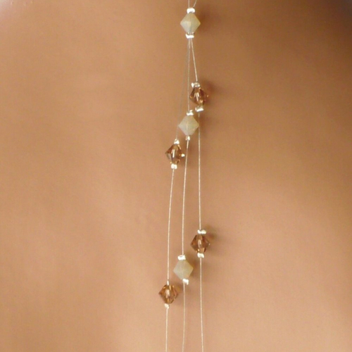 Bijoux de dos trilemme marron et ivoire. bijoux mariage en cristal de swarovski.