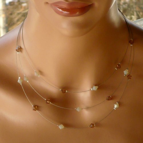 Collier trilemme marron et ivoire. collier mariage.