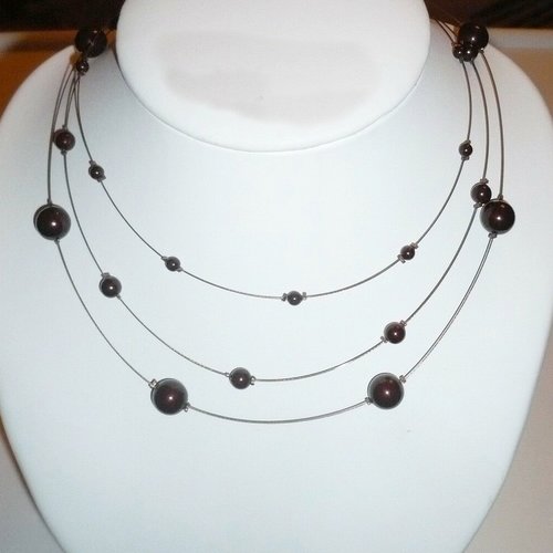 Collier 3 rangs marron. collier mariage.