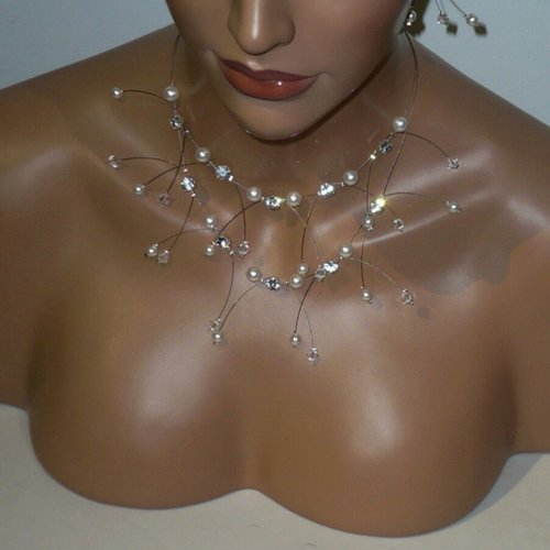 Parure double étincelles blanc et cristal. bijoux mariage. parure mariée.