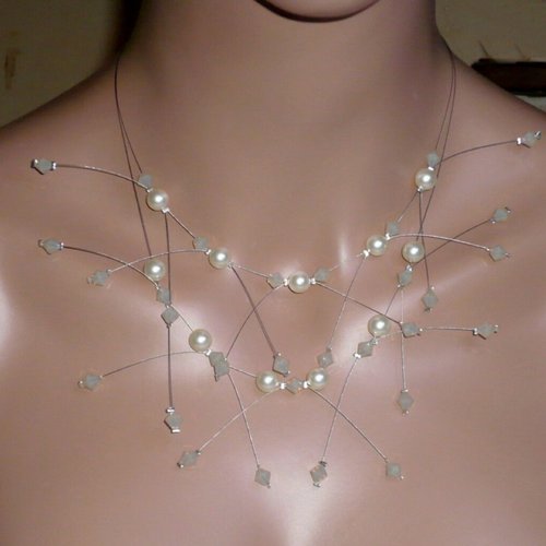 Collier mariée double étincelles ivoire n°2. bijoux mariée.