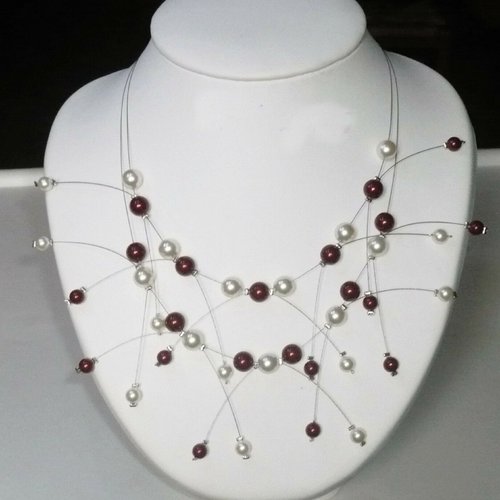 Collier mariée double étincelles bordeaux et ivoire n°1. bijoux mariée.