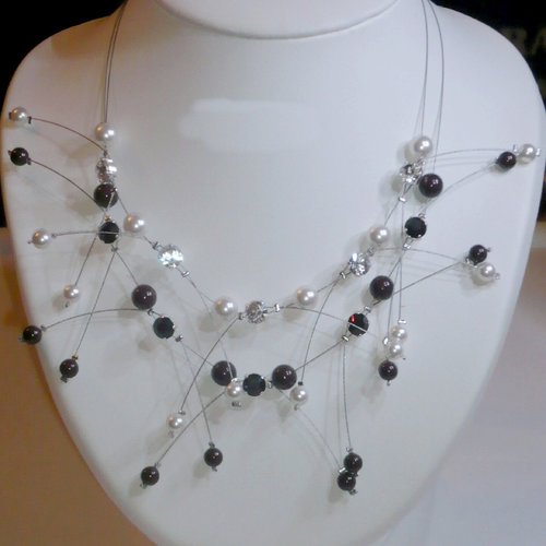 Collier mariée double étincelles marron et blanc n°1. bijoux mariée.