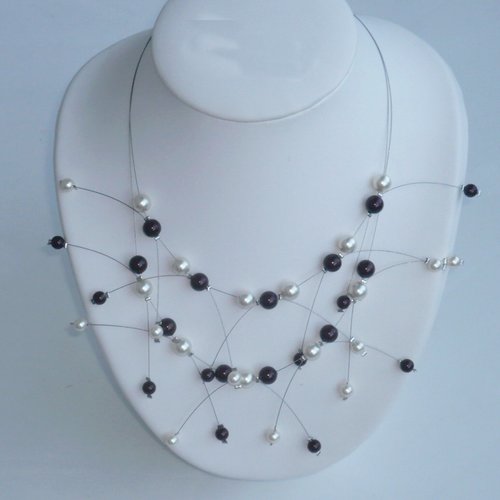 Collier mariée double étincelles marron et ivoire n°2. bijoux mariée.