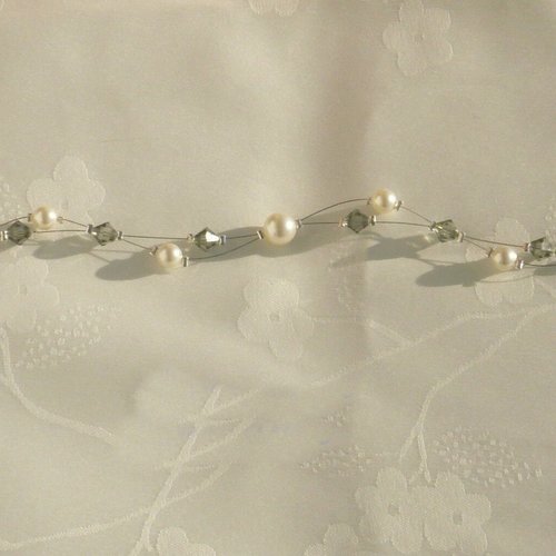 Bracelet double étincelle gris (black diamond) et ivoire. bijoux mariage. bracelet mariée.