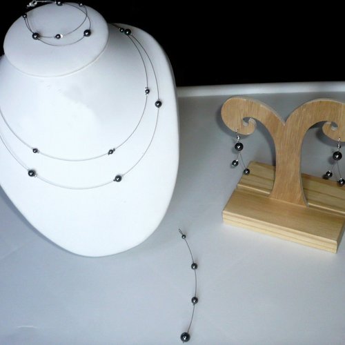 Parure doublon gris foncé style perles de tahiti - bijoux mariage - cristal de swarovski