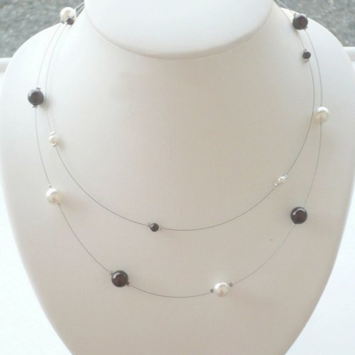 Collier doublon marron et blanc. collier mariage.