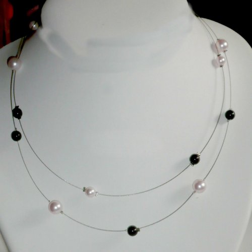 Collier doublon rose et noir. collier mariage.