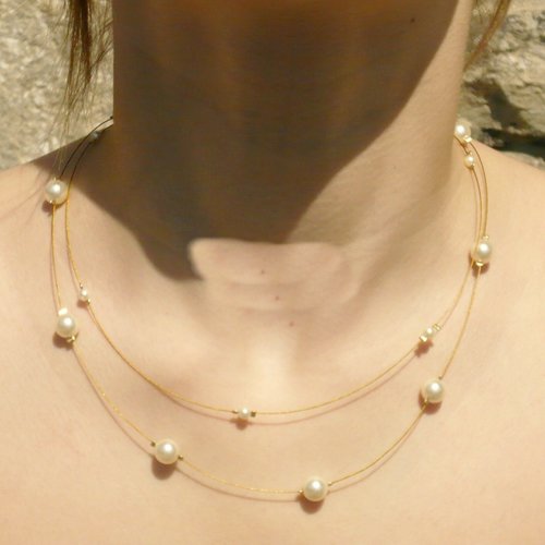 Collier doublon ivoire et doré. collier mariage.