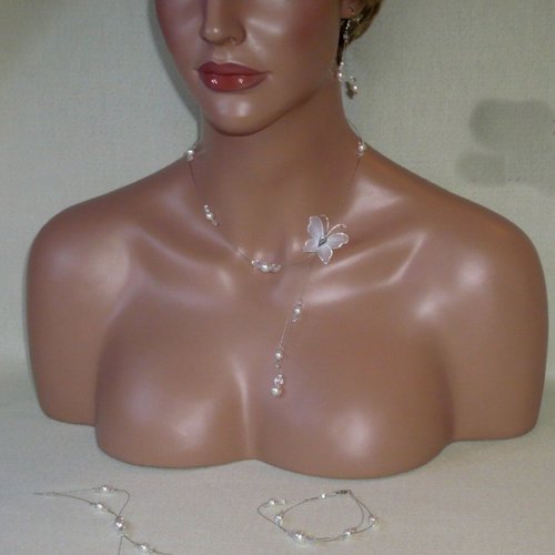 Parure petit papillon n°2 blanc et cristal - bijoux mariage