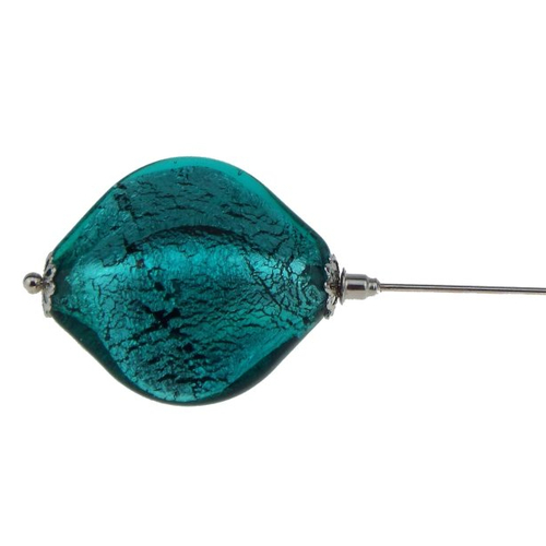 1 pic chapeau, broche - turquoise - perle en verre style murano. bijoux fantaisie