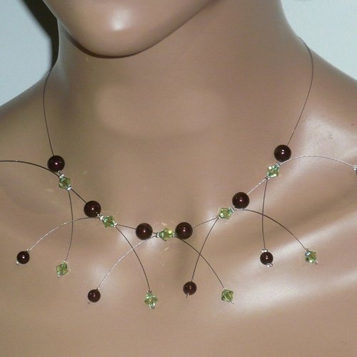 Collier étincelle marron et menthe, collier mariage.
