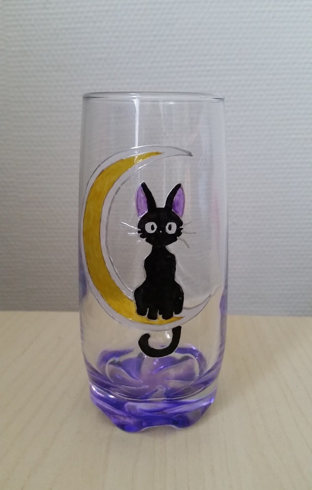 Le Chat Noir Sur La Lune Verre A Eau Peint Theme Manga Un Grand Marche